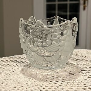 Gorham Snowy Sweethearts Crystal Votive Candle Holder Frosted Snowman and Trees